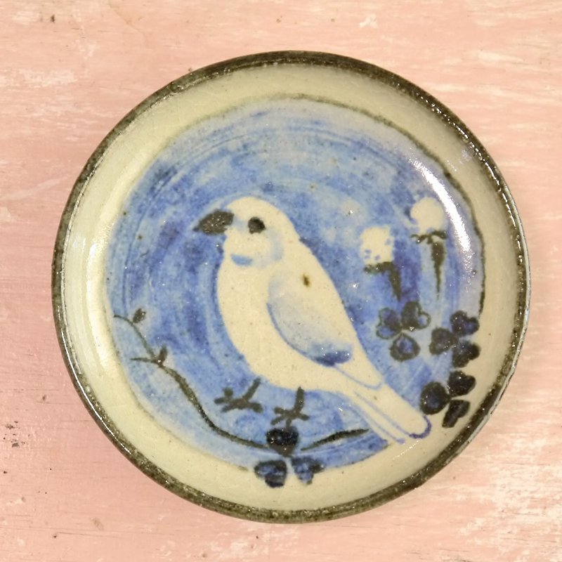 小鳥の陶器のお皿　文鳥 - 浅碟/小碟子 - 陶 蓝色