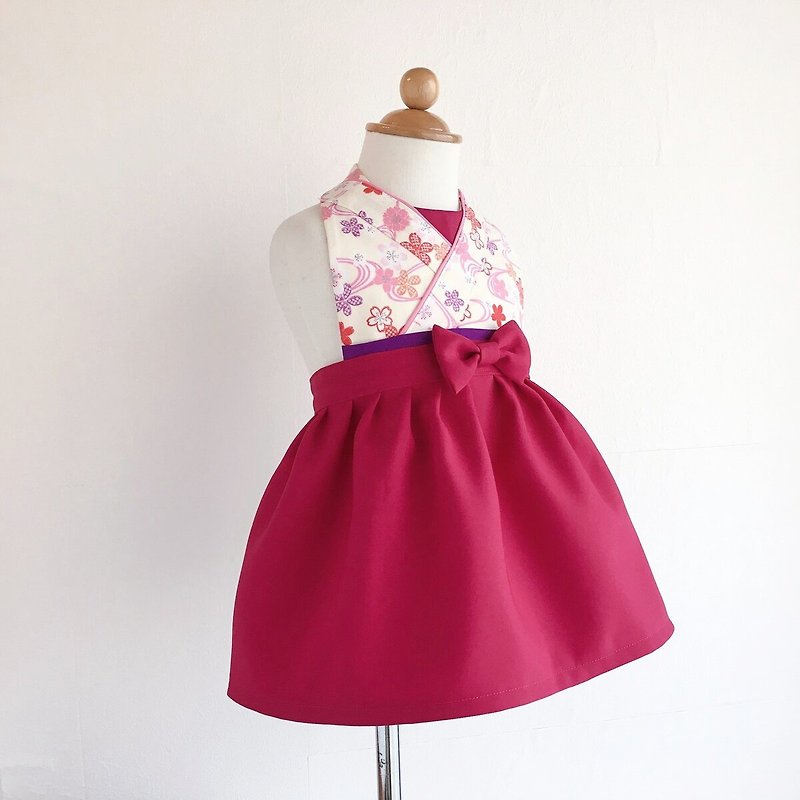 Kawaii Kimono Bib Dress(日本和服围兜) - 樱花 - WR - 围嘴/口水巾 - 棉．麻 红色