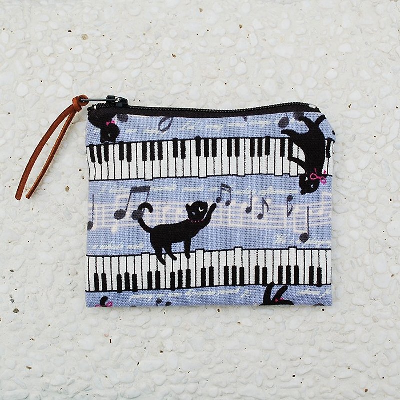 钢琴黑猫零钱袋_紫 - 零钱包 - 棉．麻 紫色