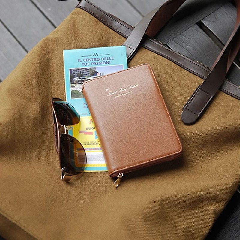 PLEPIC 时尚轻旅拉链护照包-摩卡棕,PPC93709 - 护照夹/护照套 - 人造皮革 咖啡色