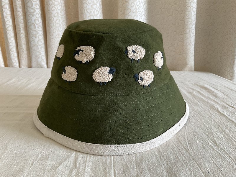 棉帽，漂亮手工绣花帽，水桶帽，檐帽 - 帽子 - 绣线 