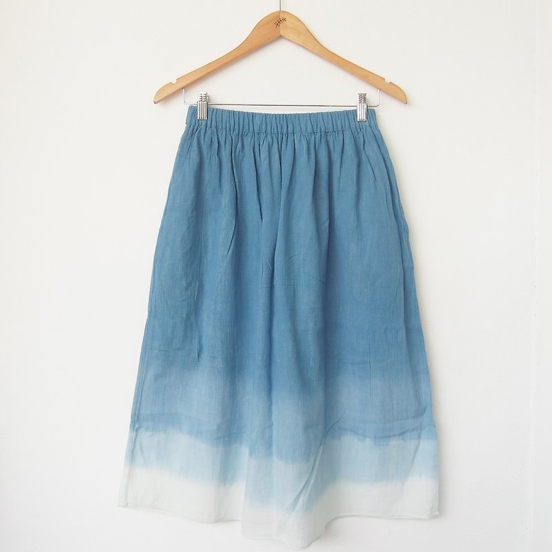 蓝染棉裙 / 有内衬 两侧口袋 - 裙子 - 棉．麻 蓝色
