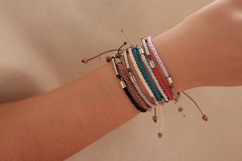 Twisted rope wooden adjustable bracelet - everyday bracelet - 手链/手环 - 聚酯纤维 多色