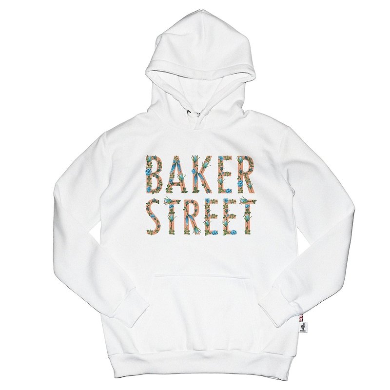 【英国 Baker Street 贝克街】中性款 - 纯棉帽T - 海岛风情A款 - 中性连帽卫衣/T 恤 - 棉．麻 白色