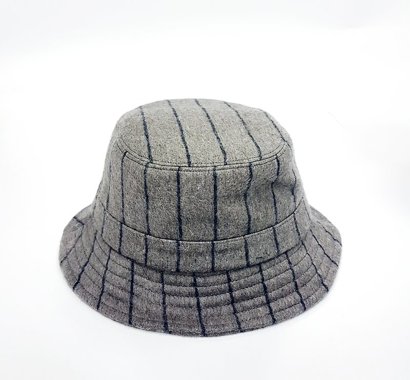 英式圆盘绅士帽-低调烟灰(蓝线条)#毛料 #限量 #秋冬 #礼物 #保暖 - 帽子 - 其他材质 灰色
