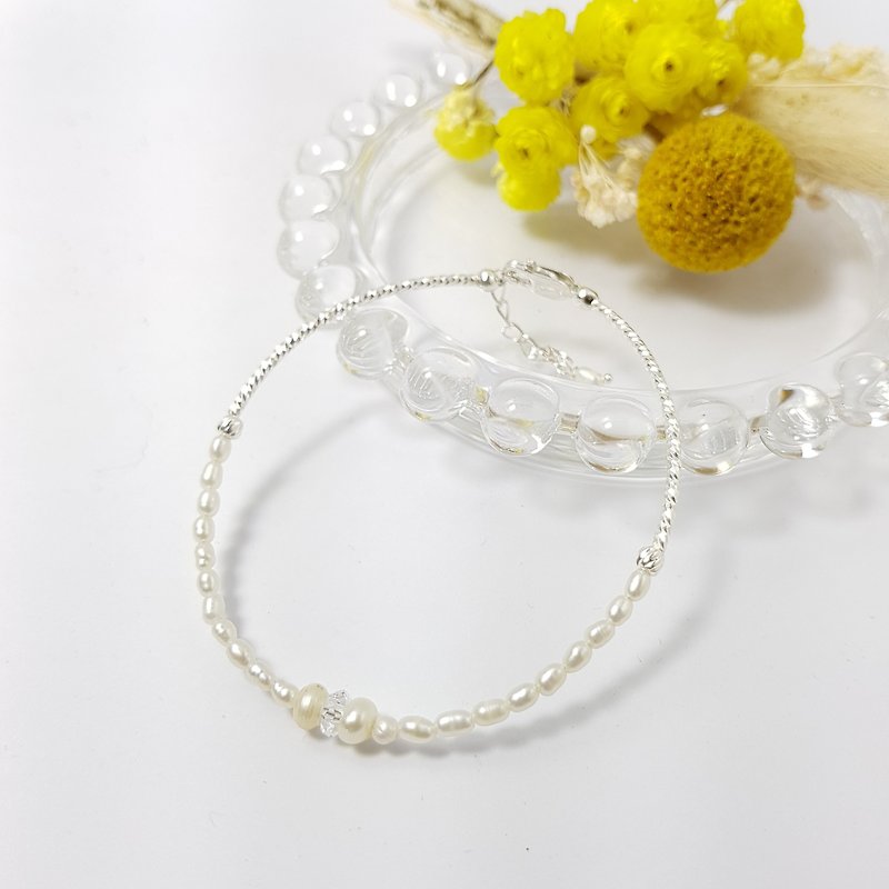 天然珍珠+白水晶纯银手链 - 手链/手环 - 宝石 白色