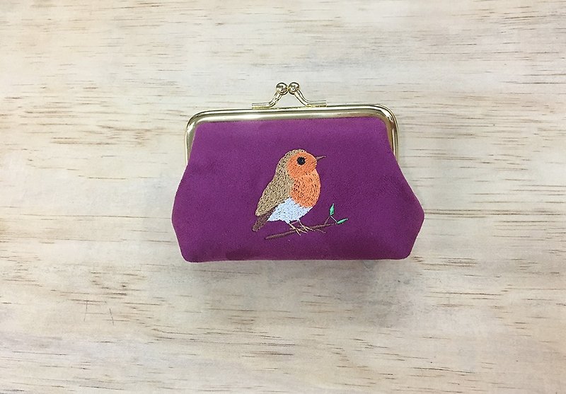 口金零钱包/知更鸟-紫红色 - 零钱包 - 棉．麻 多色