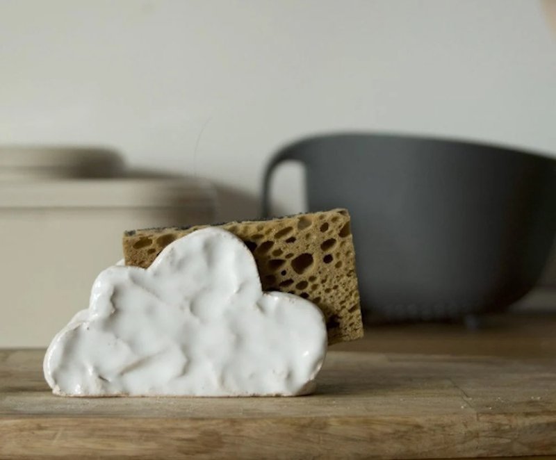 White Cloud Sponge Holder- Kitchen Napkin Holder-Ceramics And Pottery - 花瓶/陶器 - 陶 白色