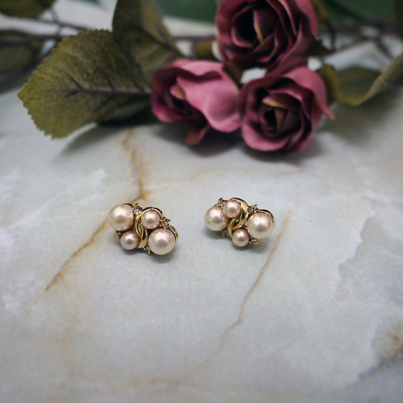 法式复古年代珍珠 耳饰 - 耳环/耳夹 - 其他金属 金色