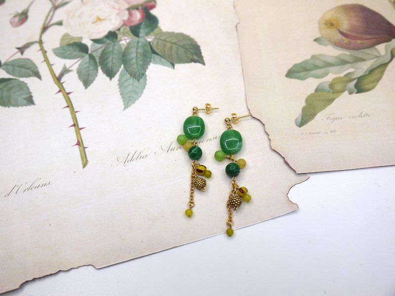 绿宝石 孔雀石耳环 耳夹 - 耳环/耳夹 - 宝石 绿色