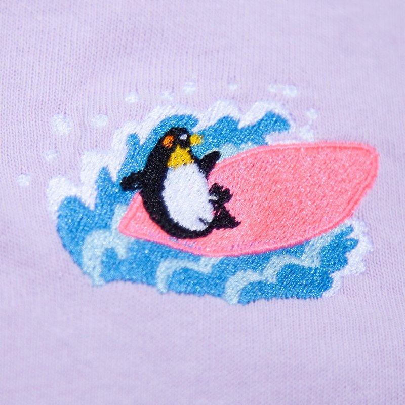 ペンギンサーフィン 刺しゅう TシャツユニセックスS~XXL - 女装 T 恤 - 棉．麻 紫色