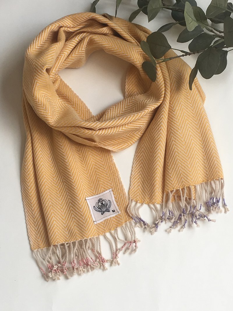北欧調 手織りのチビマフラー - 丝巾 - 羊毛 黄色