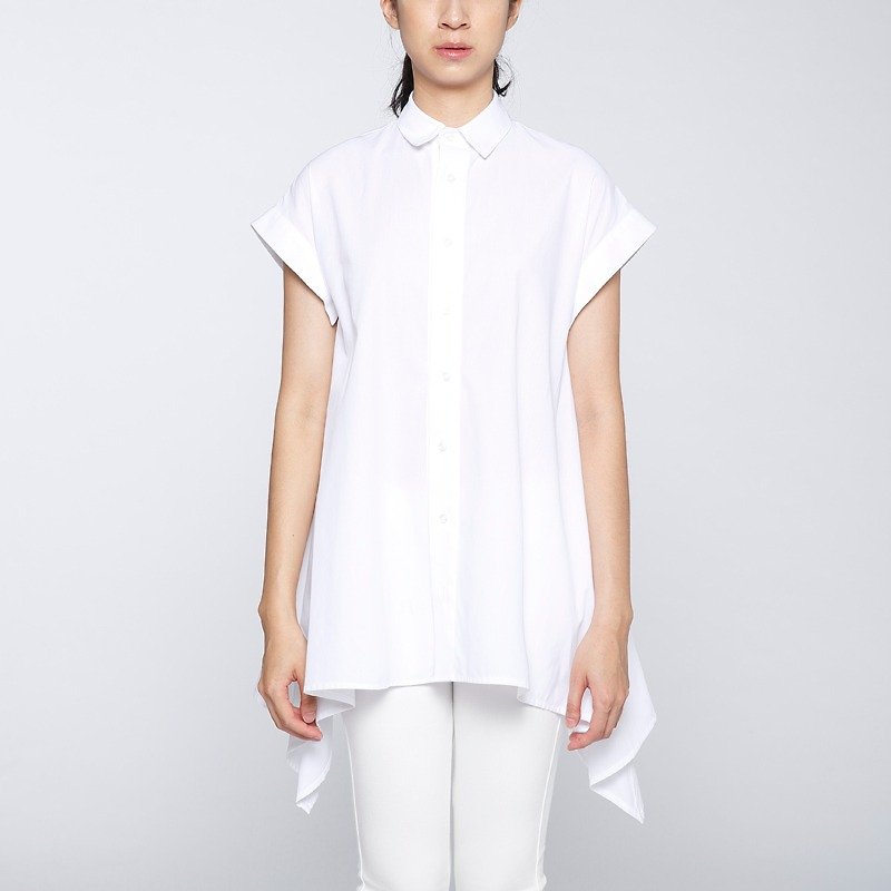 【夏日推荐 】凉感强拈伞状罩衫-白 - 女装衬衫 - 棉．麻 白色