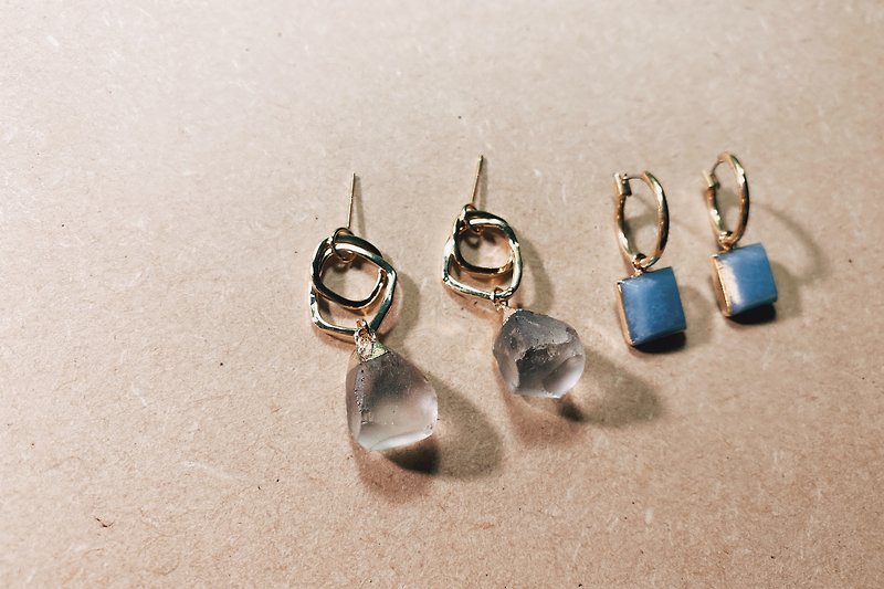 复古白水晶双圈耳环 - 耳环/耳夹 - 水晶 透明