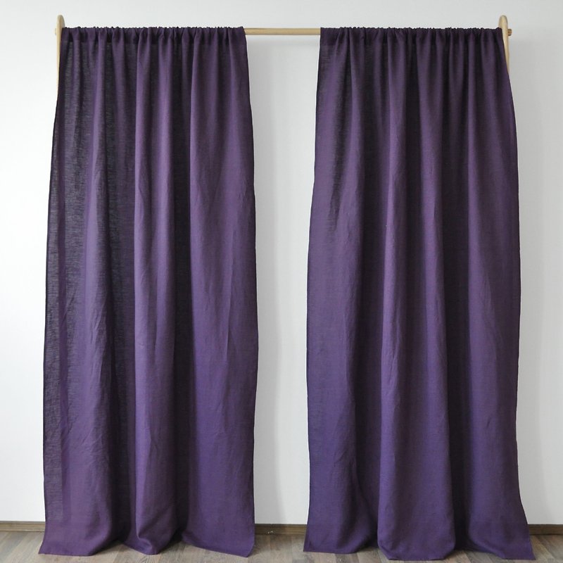 Deep purple regular and blackout linen curtains / Custom curtains / 2 panels - 门帘/门牌 - 亚麻 紫色