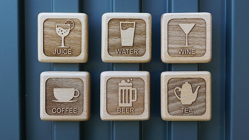 原木磁铁 CHEERS系列 Coffee/Beer/Tea/Juice/Water/Wine - 冰箱贴/磁贴 - 木头 咖啡色