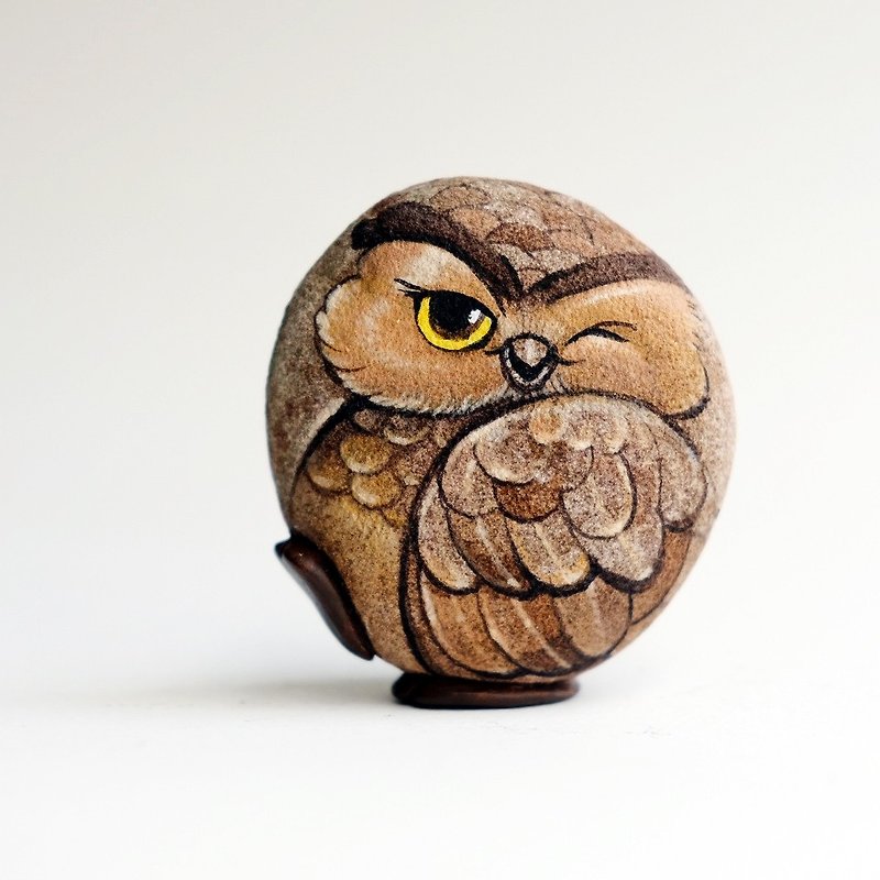 Owls stone painting,original art. - 玩偶/公仔 - 石头 咖啡色