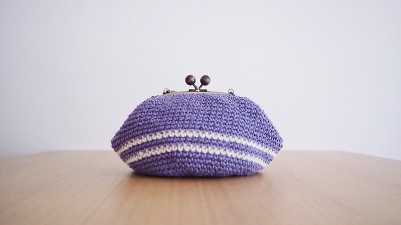  木波波口金袋 (紫白幼间) - 侧背包/斜挎包 - 棉．麻 紫色