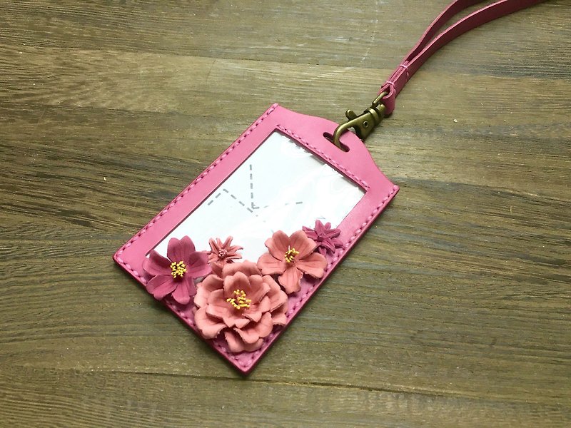 优雅版桃红色皮革樱花证件套 - 名片夹/名片盒 - 真皮 粉红色