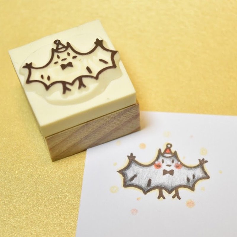【圣诞节限定】圣诞小蝙蝠 手工橡皮印章 - 印章/印台 - 橡胶 金色