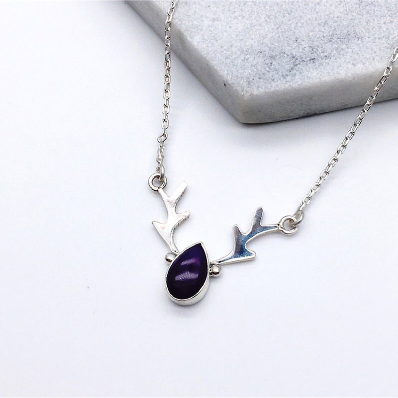舒俱徕石925纯银麋鹿设计项链 尼泊尔手工镶嵌制作 - 项链 - 宝石 紫色