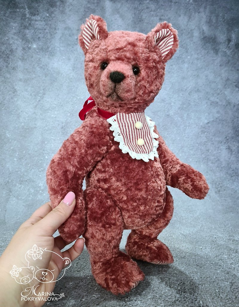 手工制作的泰迪熊。 34 厘米毛绒熊玩具。深粉色泰迪熊生日礼物。 - 玩偶/公仔 - 其他材质 红色