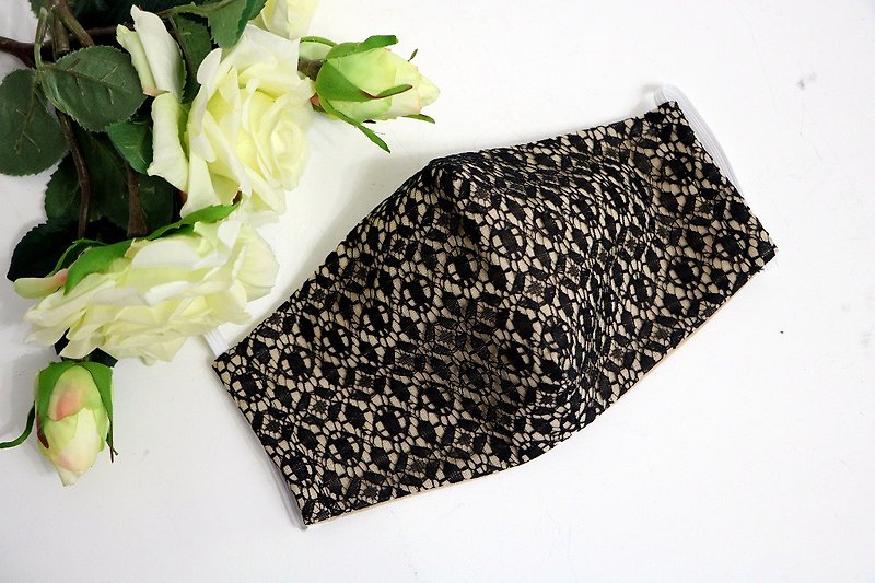 Black sexy face mask with lace Reusable cloth mask Elegant protektive face mask - 口罩 - 棉．麻 黑色