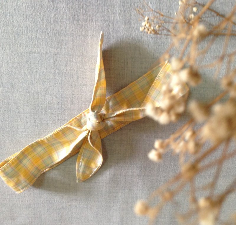 蜜瓜冰茶 - 千晨 双环 手工 绑结式 绑带 领巾 发带 - 发饰 - 棉．麻 黄色