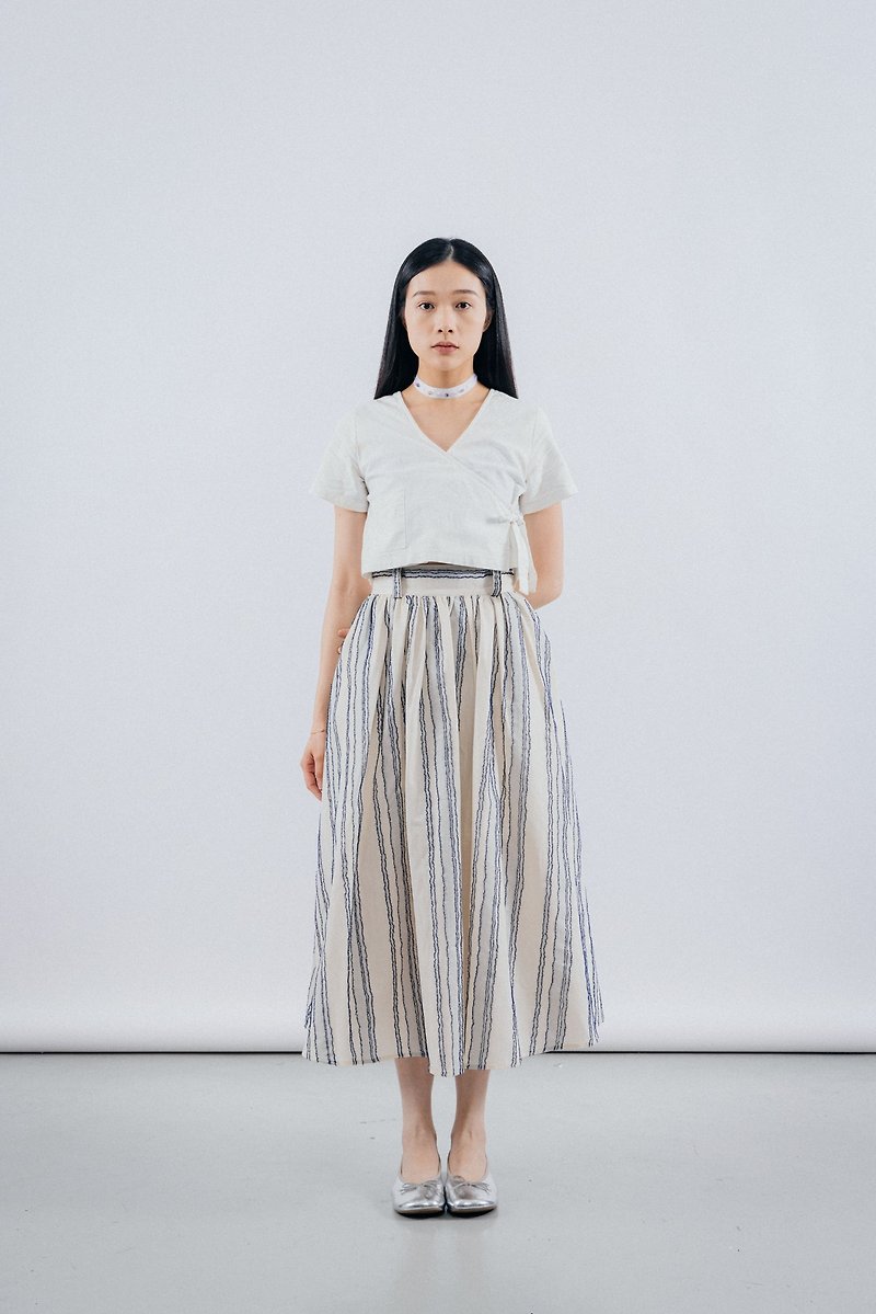 条纹长裙 Pattern Pleated Skirt - 裙子 - 其他材质 白色