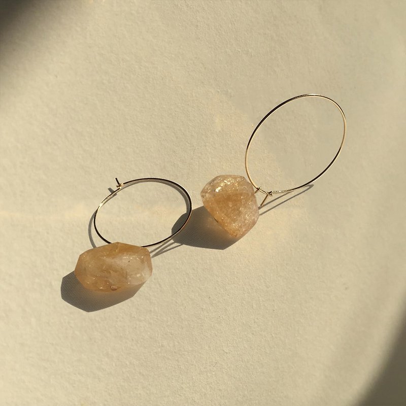 黄水晶细圈耳环 (三种戴法) - 耳环/耳夹 - 宝石 金色