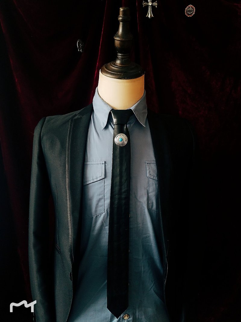黑色皮革绿松石领带型男黑色领带 - 领带/领带夹 - 人造皮革 黑色
