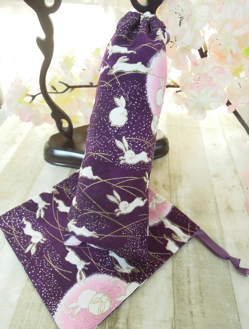 拢云阁-紫色可爱月兔　收纳袋 束口袋 - 收纳用品 - 棉．麻 紫色