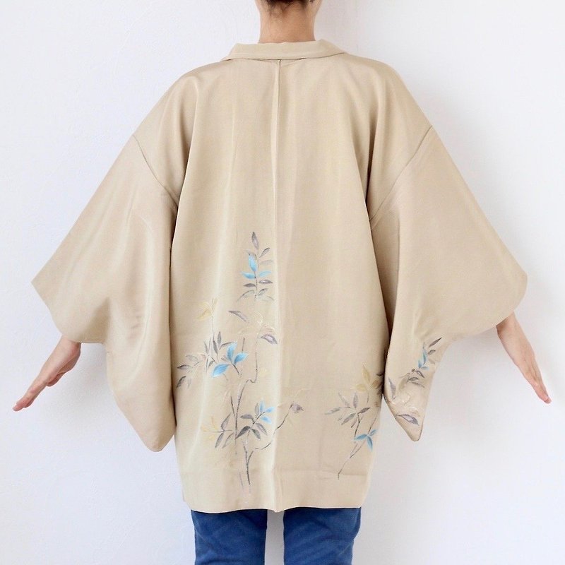 embroidered leaf kimono, haori, silk robe, kimono cardigan, kimono /4027 - 女装休闲/机能外套 - 丝．绢 卡其色