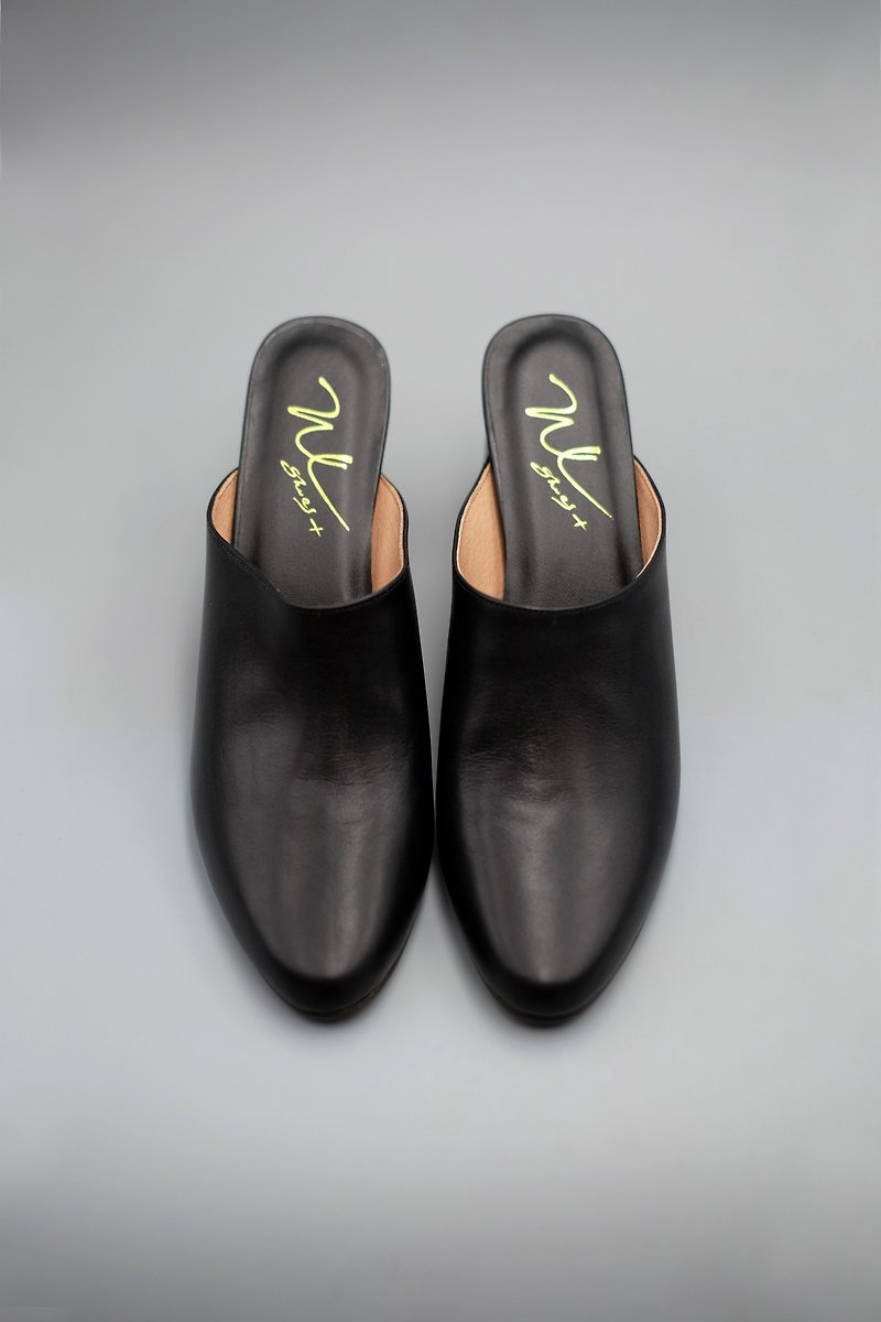 Mules Heels (极致黑) Black 中高跟穆勒 | WL - 女款皮鞋 - 真皮 黑色
