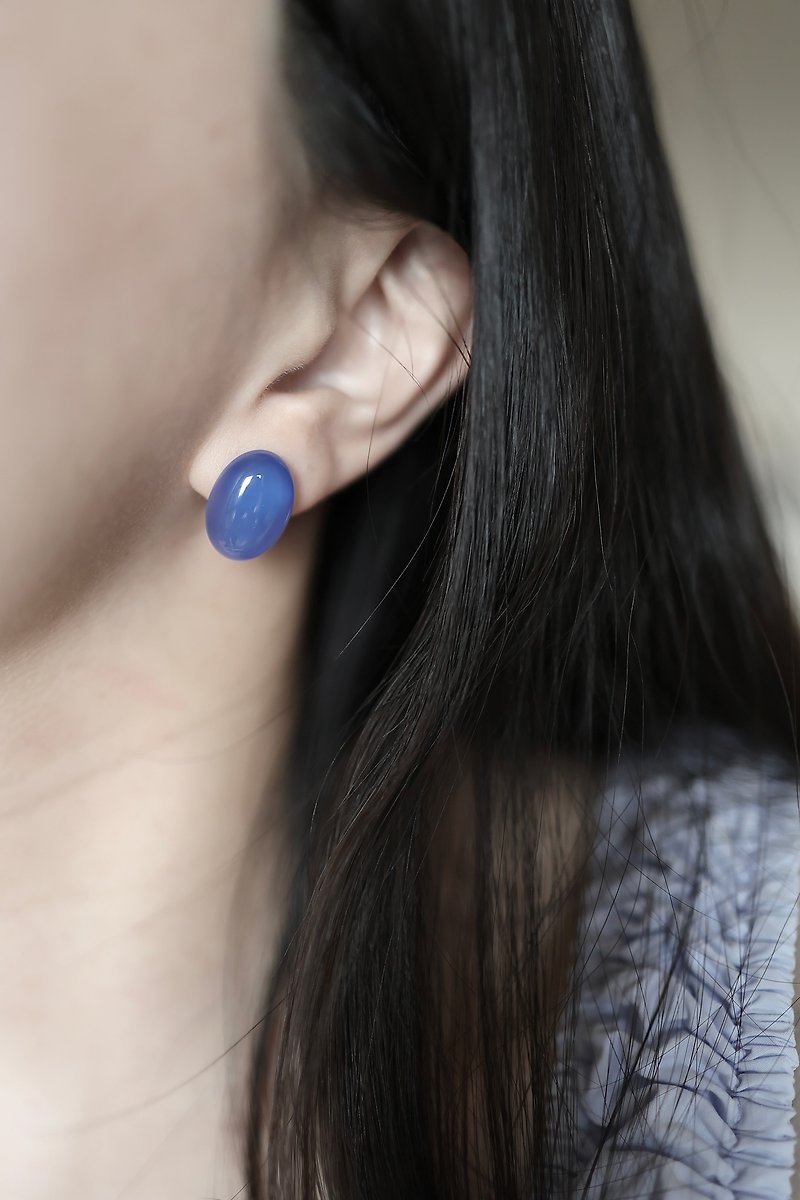 群青玛瑙耳环　可改耳夹　手工设计 - 耳环/耳夹 - 玉石 蓝色