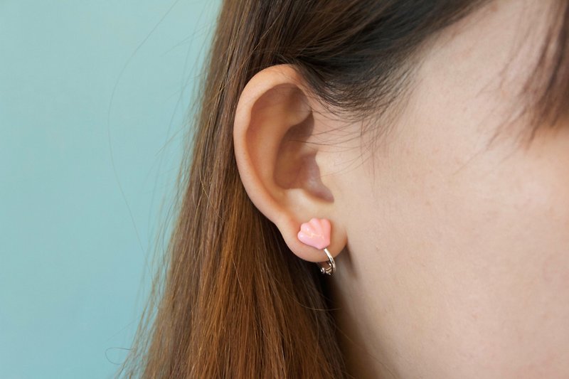 粉色贝壳耳环~925 纯银耳针 - 耳环/耳夹 - 珐琅 