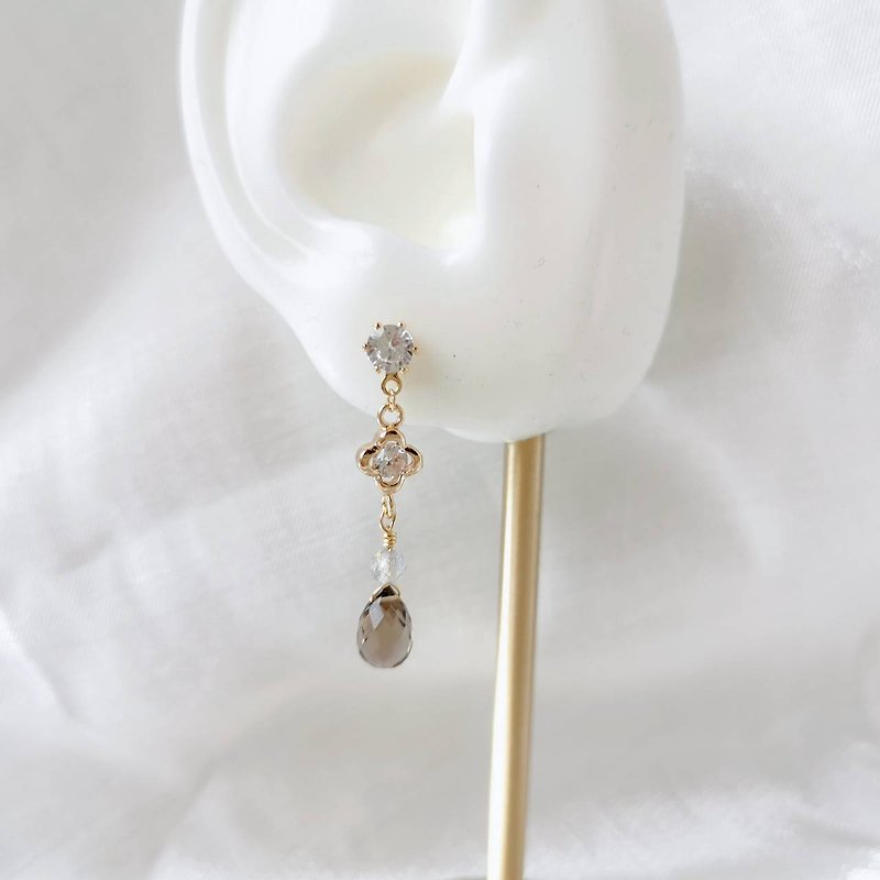 【Veverke】焦茶 - 茶晶 拉长石 耳环 饰品 天然石 - 耳环/耳夹 - 半宝石 咖啡色