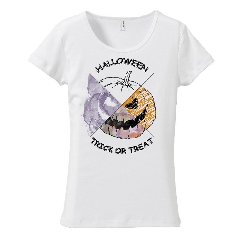 [レディースTシャツ] Halloween pumpkin - 女装 T 恤 - 棉．麻 白色