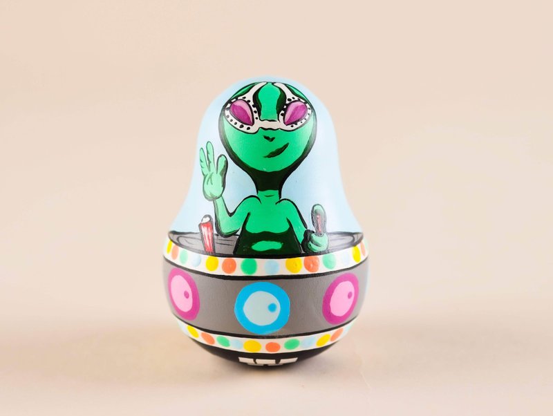 Wooden toys Rolly Polly toy with alien Tilting doll Kids toys - 玩具/玩偶 - 木头 蓝色