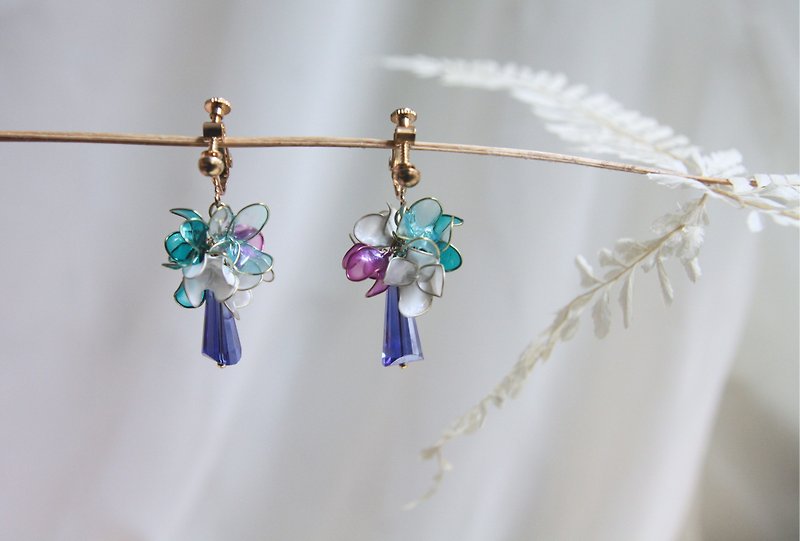 紫晶风信子 树脂耳环 水晶耳夹 - 耳环/耳夹 - 其他材质 蓝色