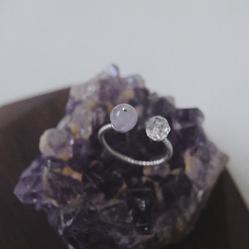二月诞生石 薰衣草紫水晶 闪灵钻 天然石水晶纯银戒指指环 - 戒指 - 宝石 紫色