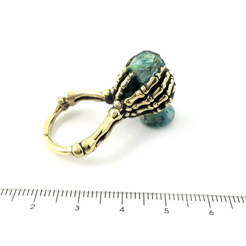 Zodiac Water Bearer bone ring is for Aquarius in Brass and patina green color ,Rocker jewelry ,Skull jewelry,Biker jewelry - 戒指 - 其他金属 