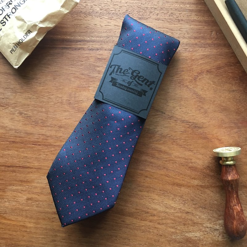 The GENT Blue Red Dot Neck tie - 领带/领带夹 - 棉．麻 蓝色