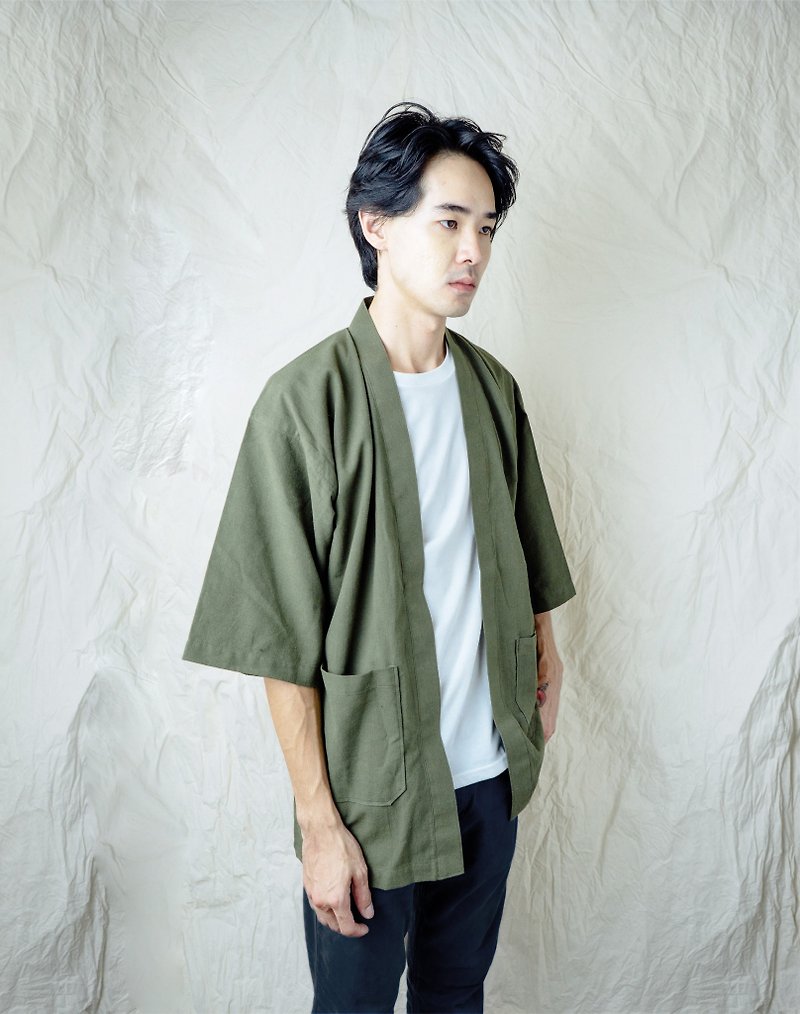 Pickle Green Kimono Jacket - 男装外套 - 棉．麻 绿色