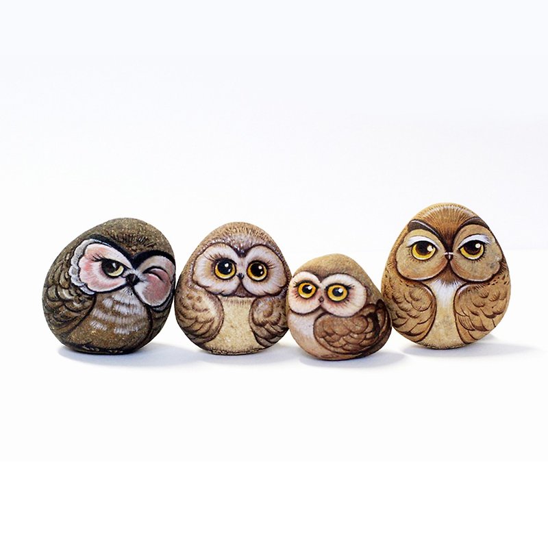 Goody Bag Owls doll stone art set. - 摆饰 - 石头 咖啡色