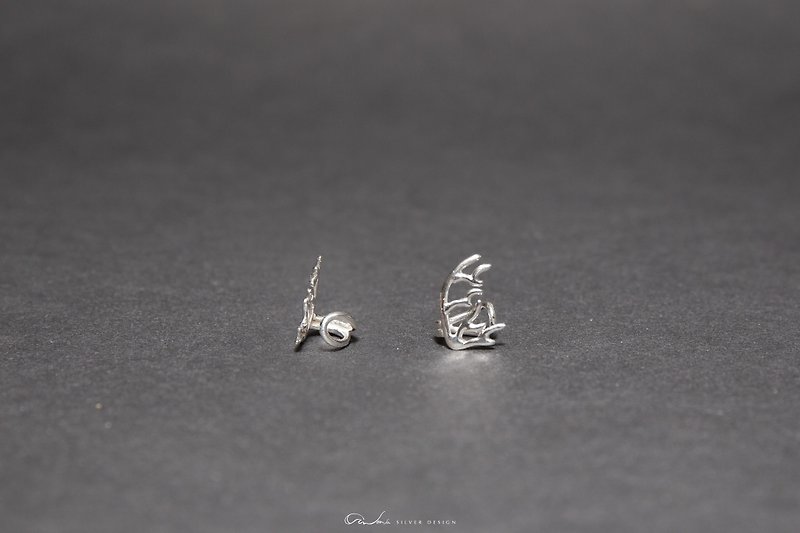 珊瑚系 - 鹿角耳夹 - 耳环/耳夹 - 纯银 银色