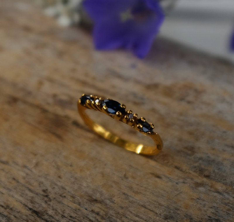 巴黎古董深蓝玻璃锆石镀金戒指 - 戒指 - 其他金属 蓝色