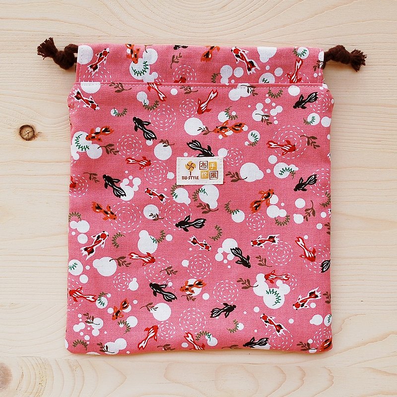 小金鱼束口袋(大) - 化妆包/杂物包 - 棉．麻 粉红色