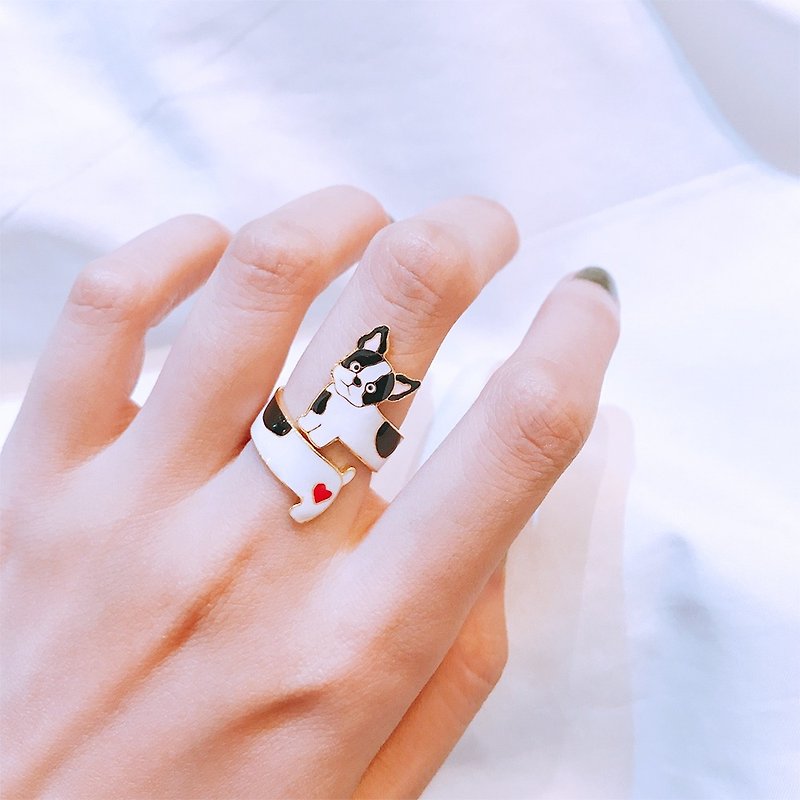 蝴蝶犬 | 绕指戒指 - 戒指 - 珐琅 白色