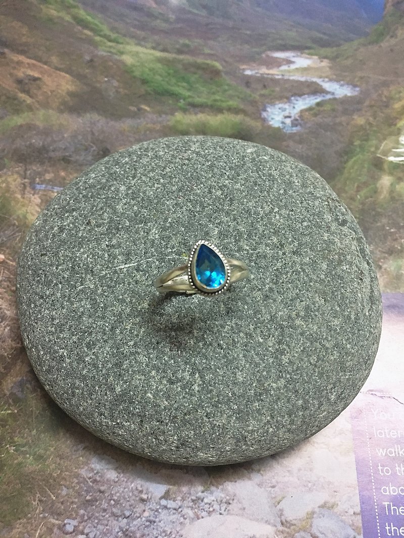 托帕石 戒指 925纯银 手工制作 - 戒指 - 半宝石 蓝色